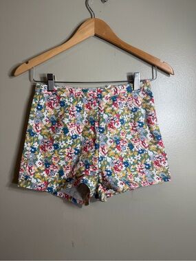 Kimchi Blue Floral High Waist Shorts - Blue, Yellow, Red, White